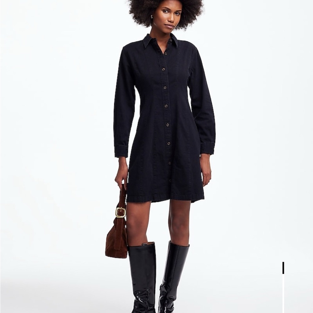 Madewell Denim Seamed Mini Dress in Washed Black